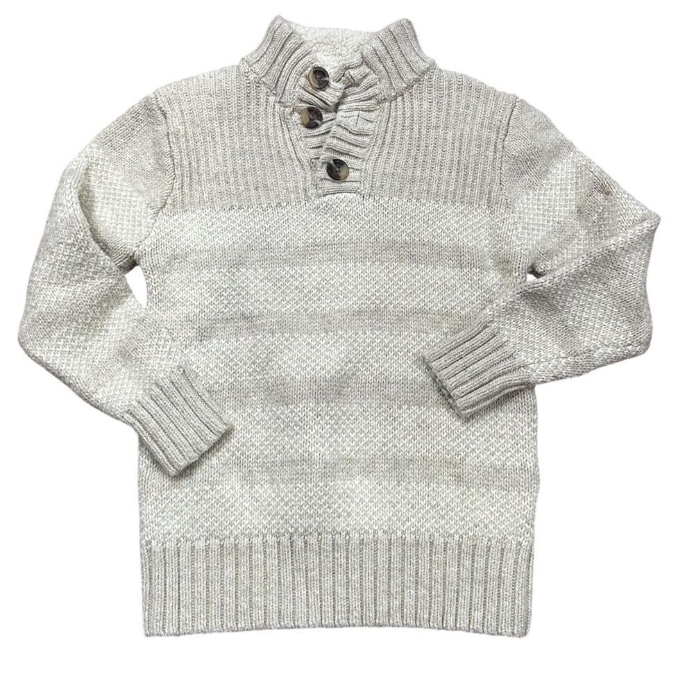 Cat & Jack Stripe Mock Neck Herringbone Weave Faux Tortoise Buttons Sz S 6/7 Boy